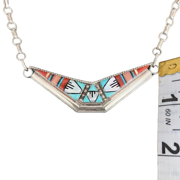 Wilton & Carol Niiha Zuni Navajo Earrings and Necklace Set - signed - Picture 3 of 8